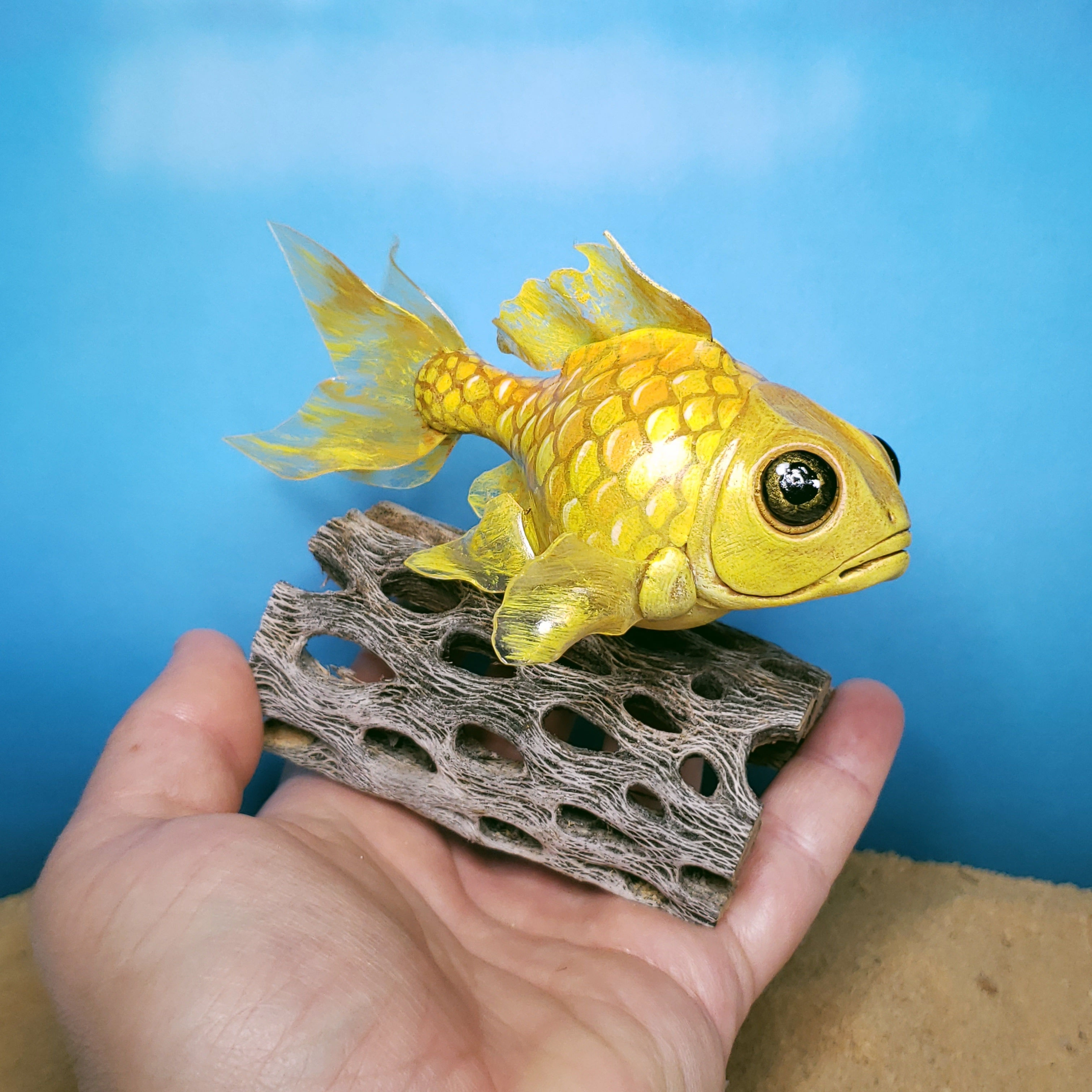 Gourd fish sculpture #107- Yellow goldfish