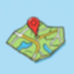 A hand drawn 90s style cartoon of a Google map with a pin with wobbly lines and bold color