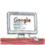 A hand drawn 90s style cartoon of search results on google being displayed on a computer s