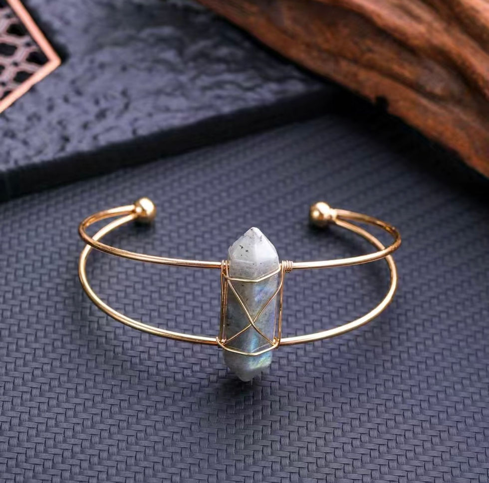 Thumbnail: Natural Gemstone Adjustable Cuff Bracelet - Various Crystals