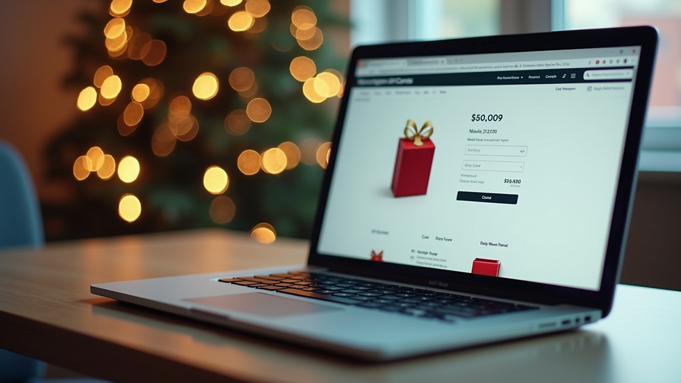 Eye-level view of a laptop screen showing an online gift card purchase page