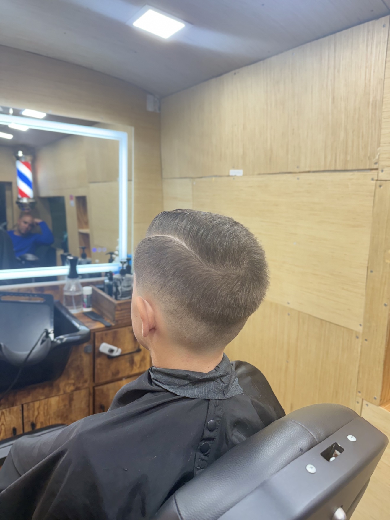 Kids fade with hard part, back view