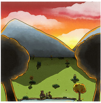 Bunny, Fawn, and Bear watching sunset