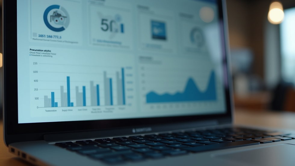 Close-up view of a laptop screen showing procurement analytics dashboard