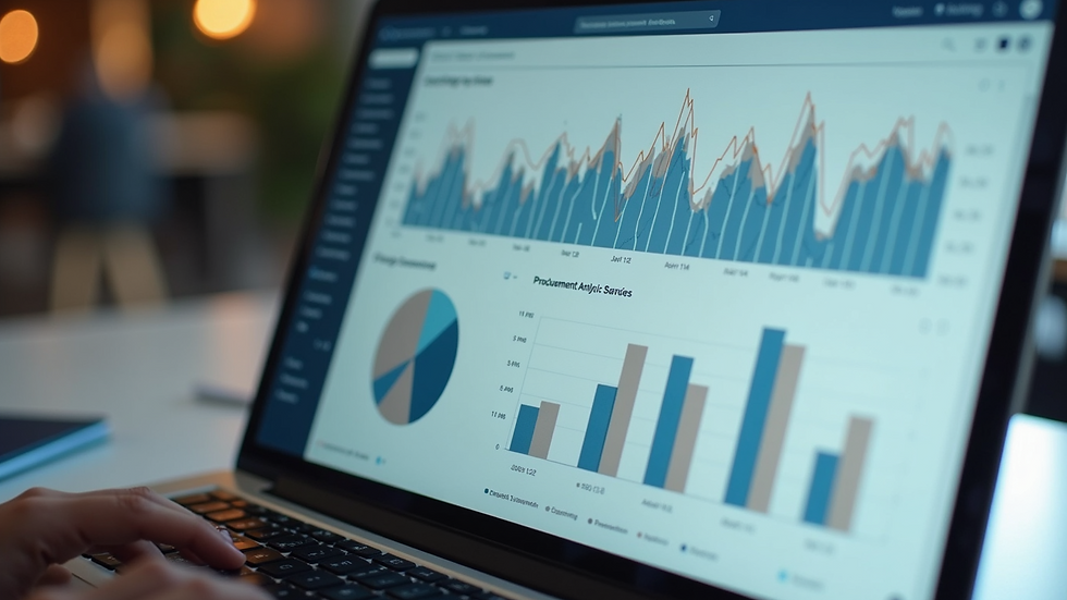 Close-up view of a laptop screen showing procurement analytics dashboard
