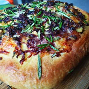 First Time Focaccia - Red Onion, Taleggio & Rosemary.