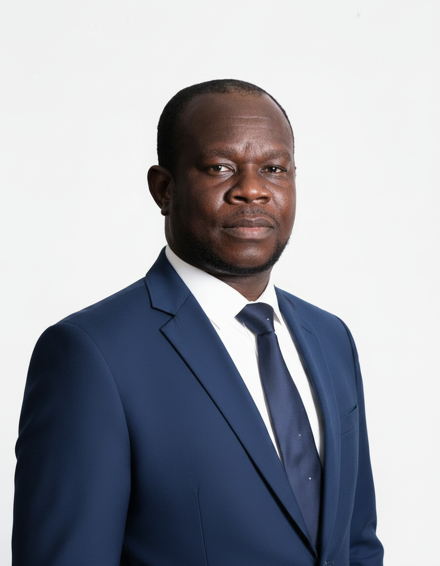 Portrait of a man in a blue blazer and white shirt on a light background, vertical portrait.