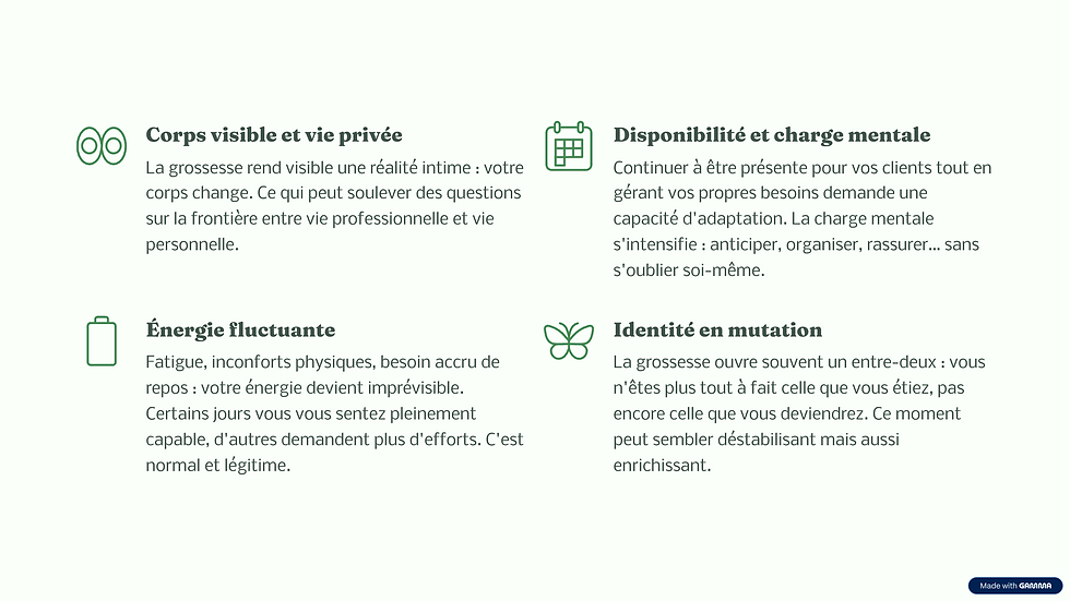 Illustration représentant le paradoxe entre engagement professionnel et transformation personnelle pendant la grossesse.