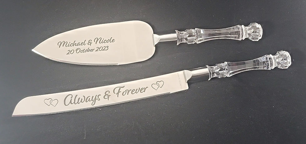 Engraved Stainless Steel/Crystal Cake Serving Set