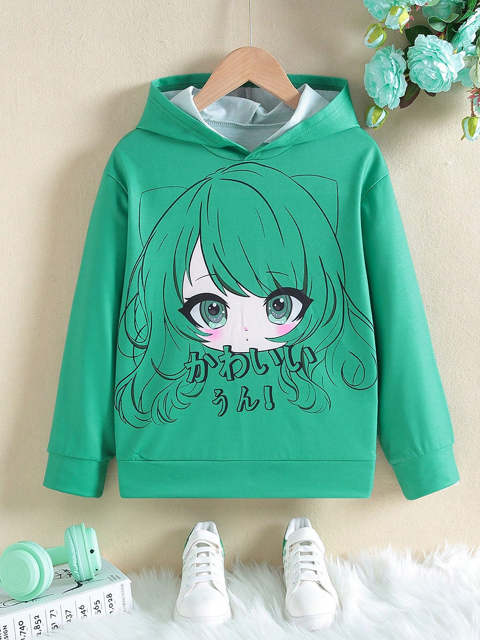 Thumbnail: Tween Girl Japanese Graphic Hooded Sweatshirt