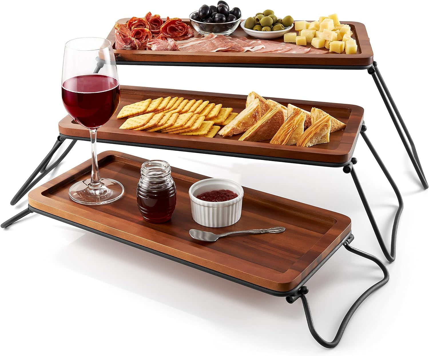 3 Tier Serving Tray Acacia Wood - Cupcake Stand & Tower Serving Trays