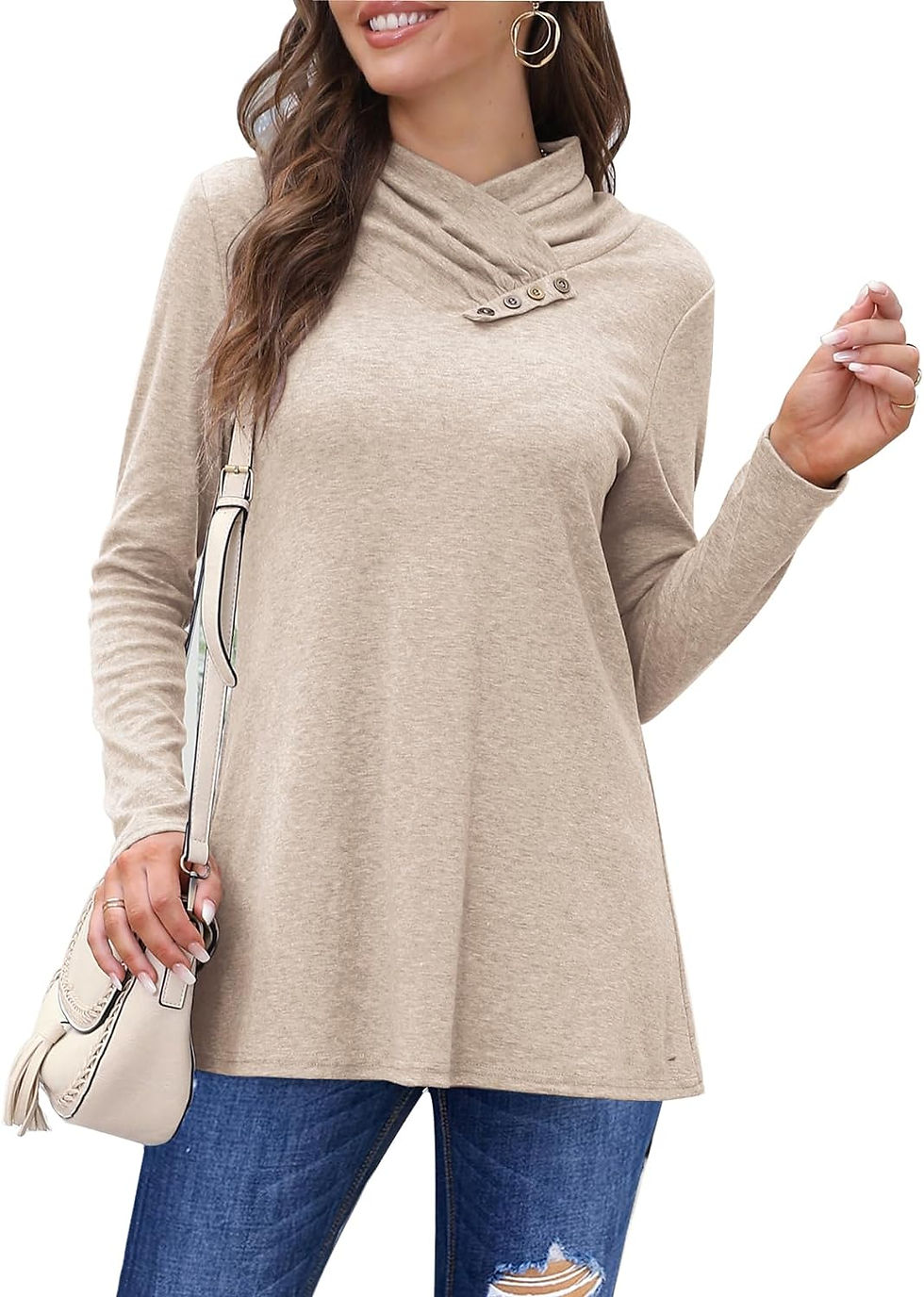 Thumbnail: Fall Tops Cowl Neck Long Sleeve Tunic