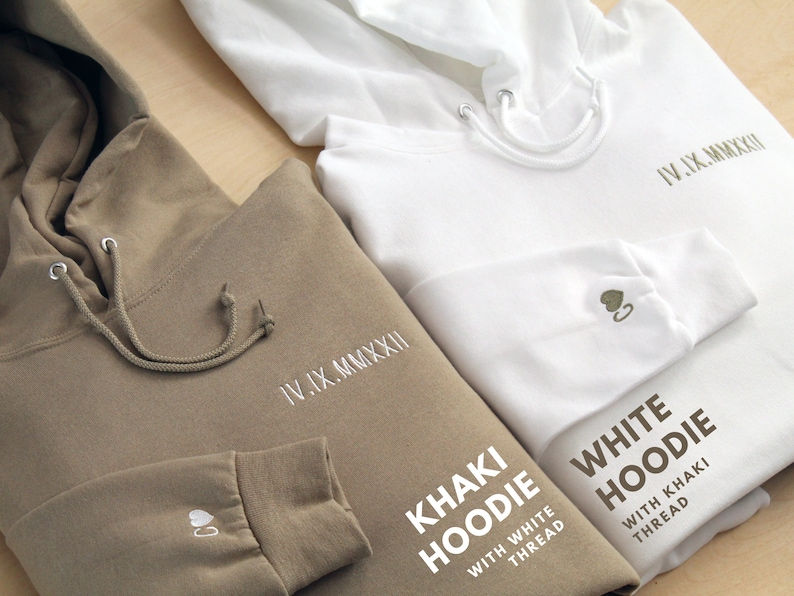 Thumbnail: Custom Embroidered Roman Numeral Hoodie - Couples Gift
