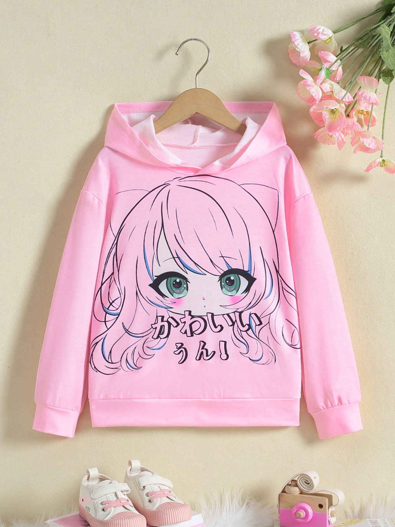 Tween Girl Japanese Graphic Hooded Sweatshirt