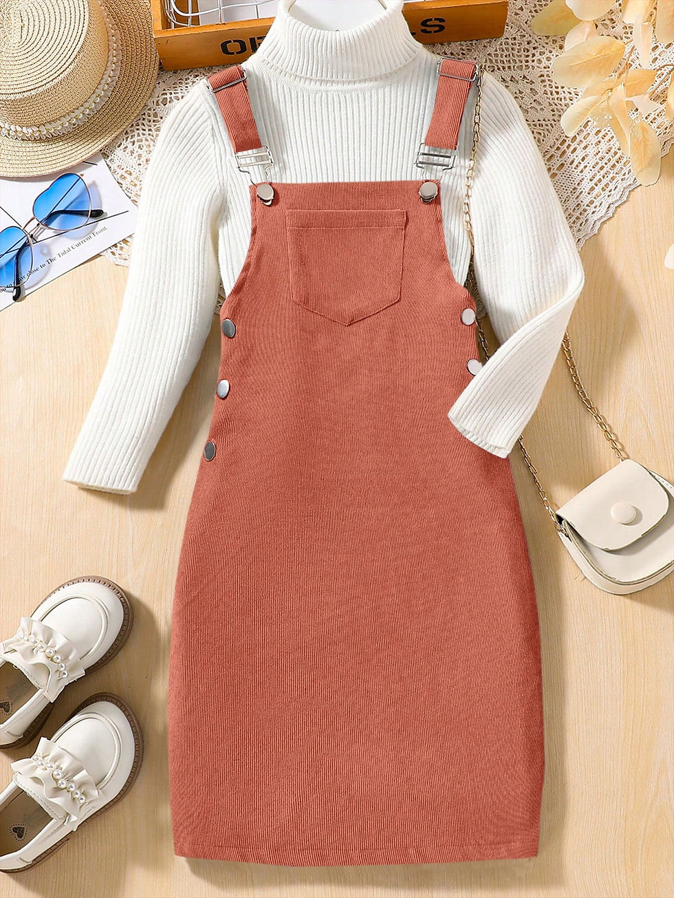 Thumbnail: Tween Girl 1pc Patched Pocket Overall Dress