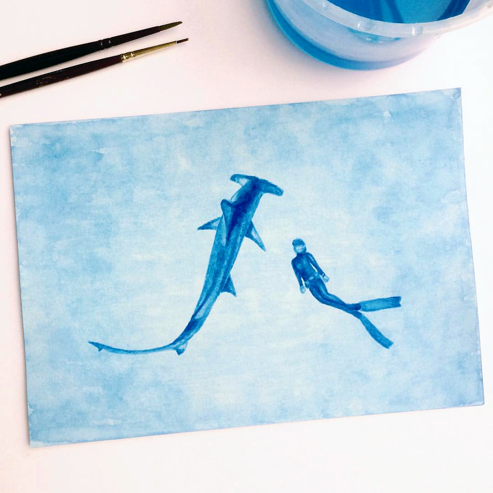 Hammerhead shark and human