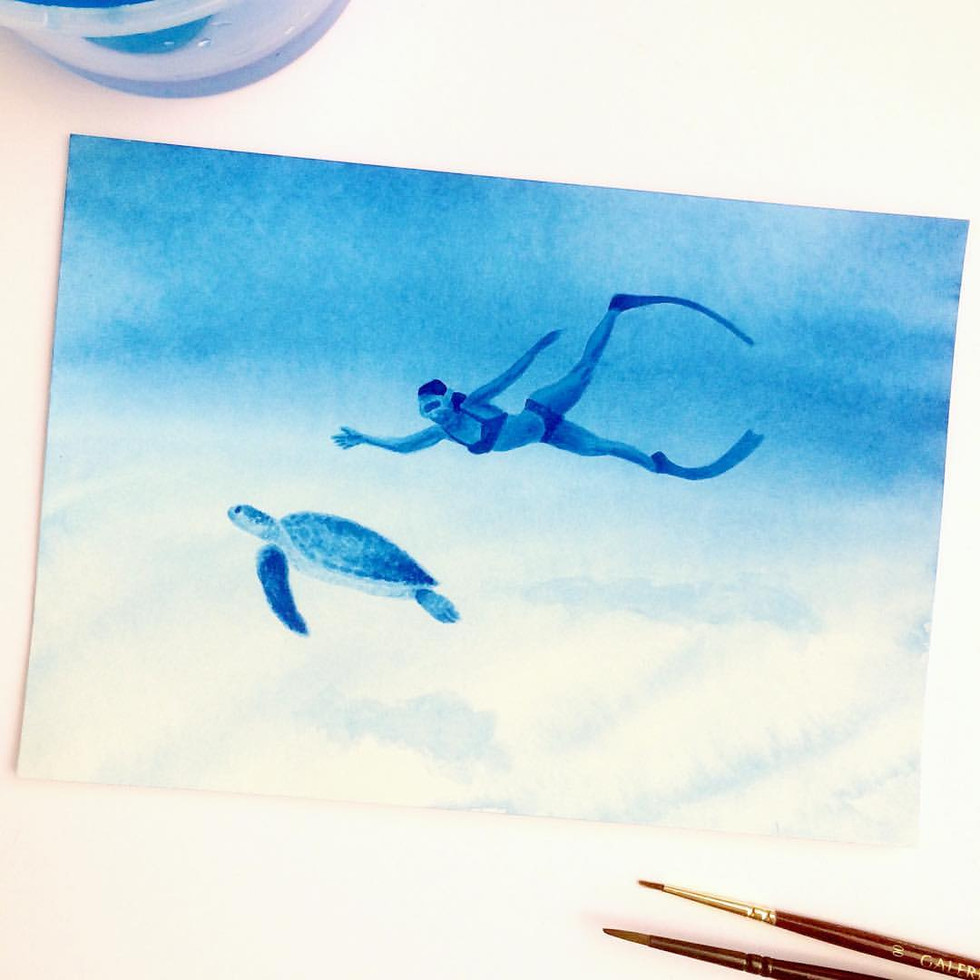 Swiming with sea turtle