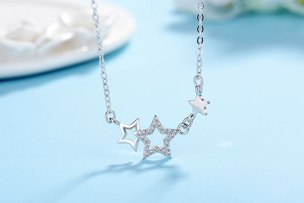 Thumbnail: 925 Silver Diamond Stars Necklace