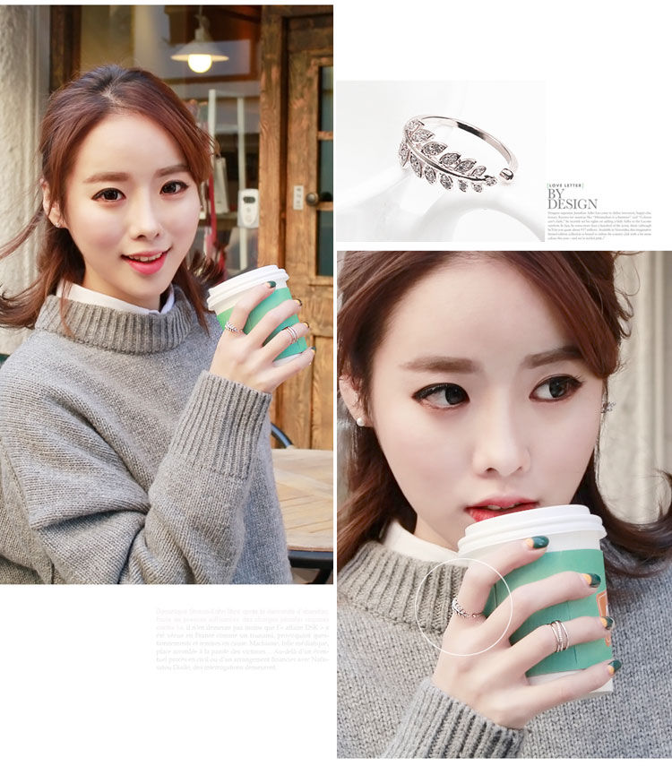 Thumbnail: 925 Silver Diamond Leave Ring