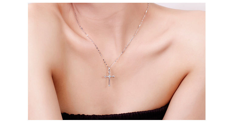 Thumbnail: 925 Silver Cross Diamond Necklace