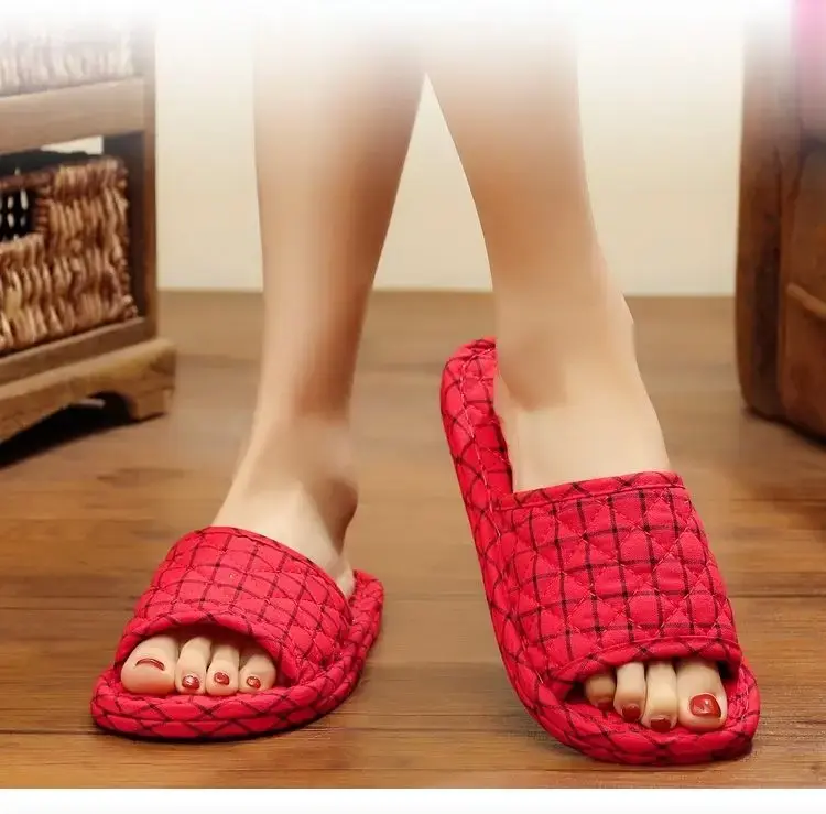 Thumbnail: Women Indoor Cotton Slippers Soft Fabric Bottom for Wood Floor and Tile Comfort