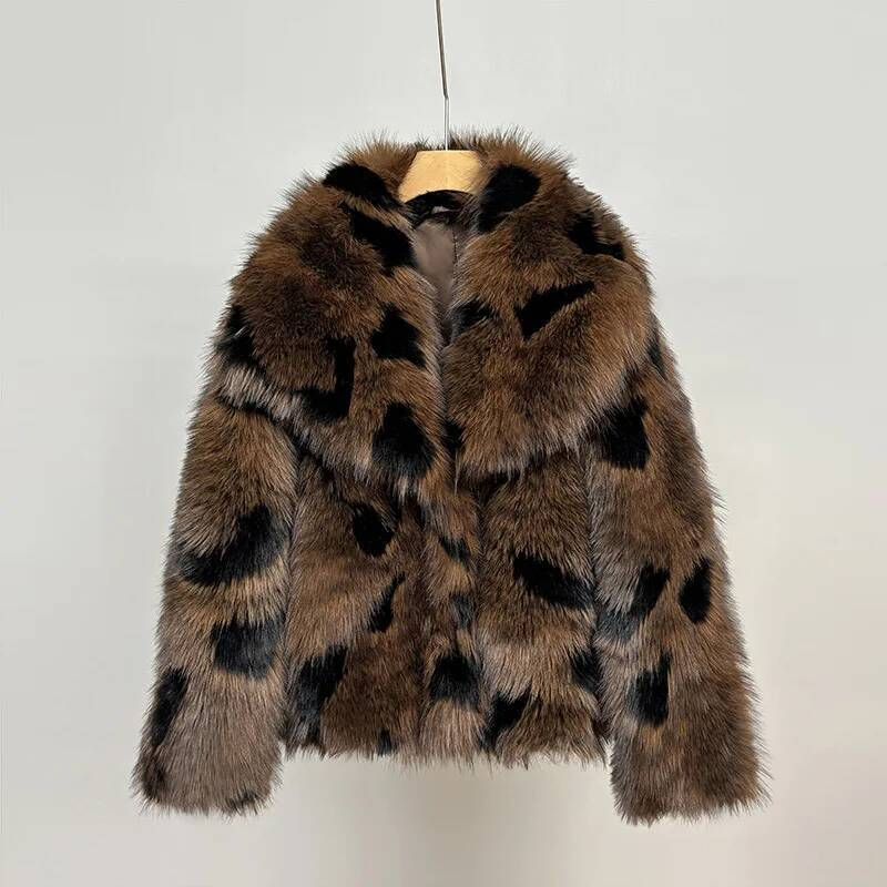 Thumbnail: Women’s Short Plush Faux Fur Lapel Coat with Thick Warm Design