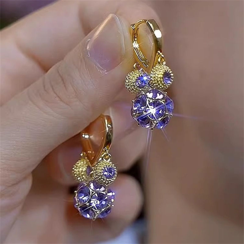 Thumbnail: Purple Crystal Zircon Flower Drop Earrings for Women –Trendy Light Luxury Design