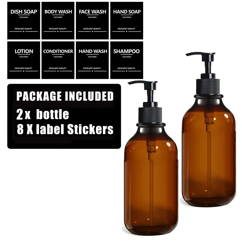 Thumbnail: 500ml Amber Soap Dispenser Set – Refillable Pump Bottles with Black Labels