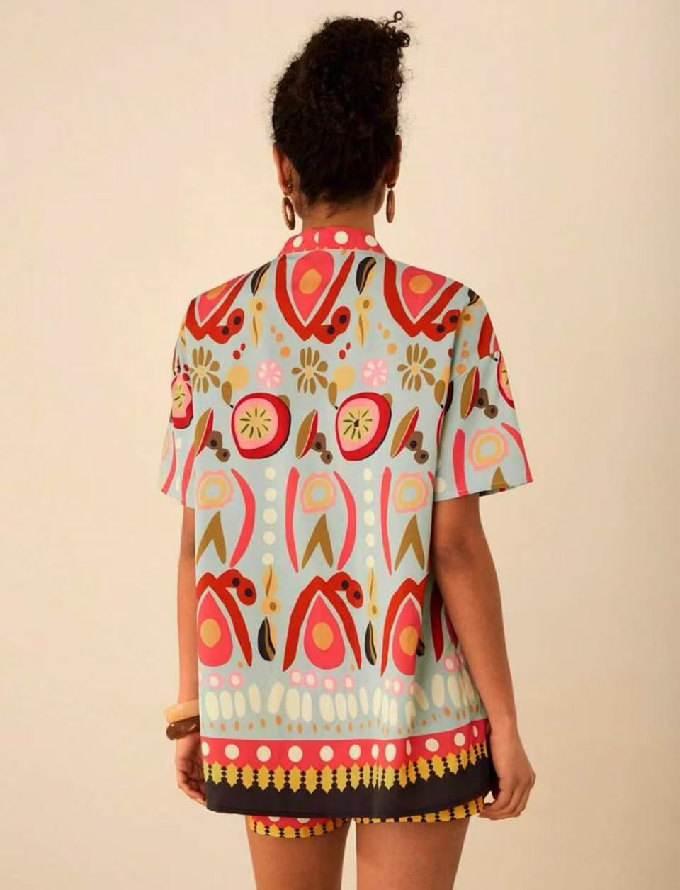 Thumbnail: Two-Piece Printed Summer Set with Short-Sleeve Shirt and Matching Shorts