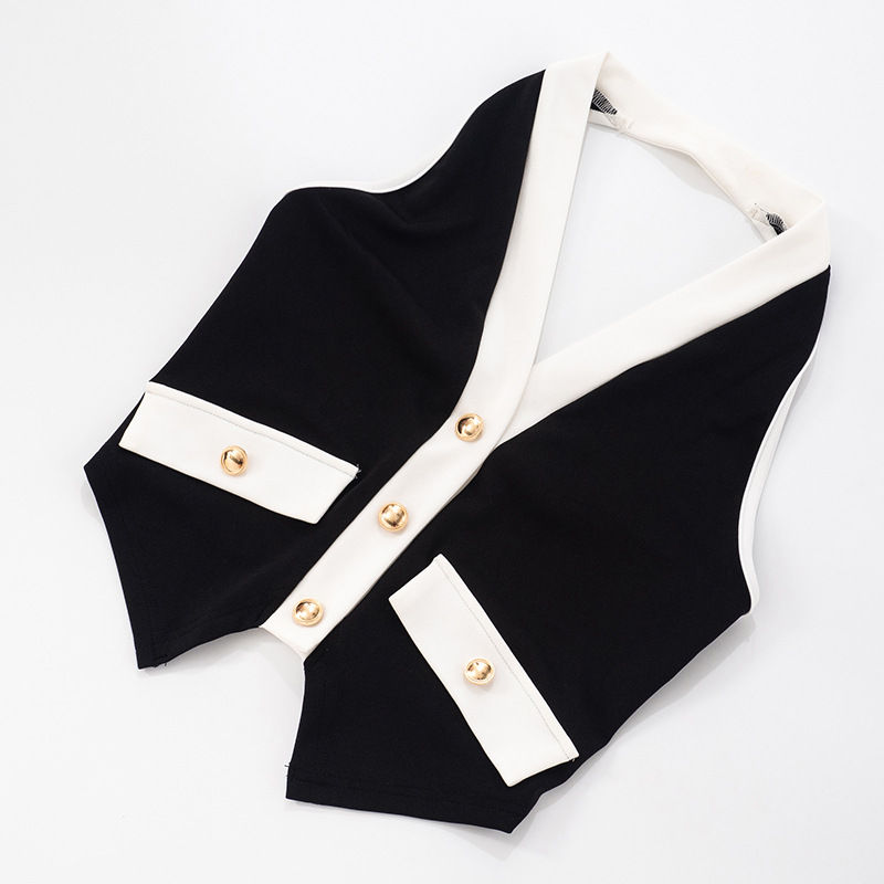 Thumbnail: Patchwork Two-Piece Set – Halter Crop Top & High-Waist Shorts