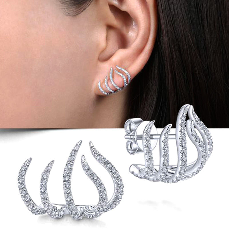 Thumbnail: Silver Claw Design CZ Stud Earrings in Copper Alloy