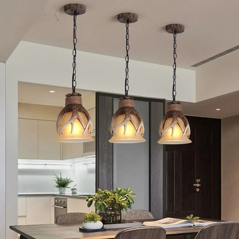 Modern Antler Chandelier Pendant Light Resin Glass for Dining Room Ceiling