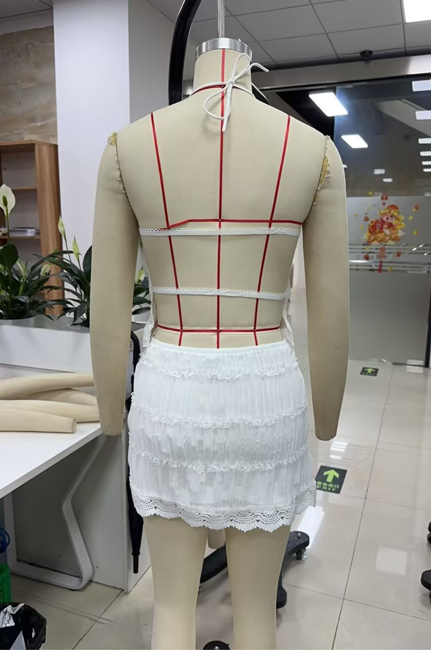 Thumbnail: Smocked Halter Neck Crop Top and Mini Skirt Two-Piece Set