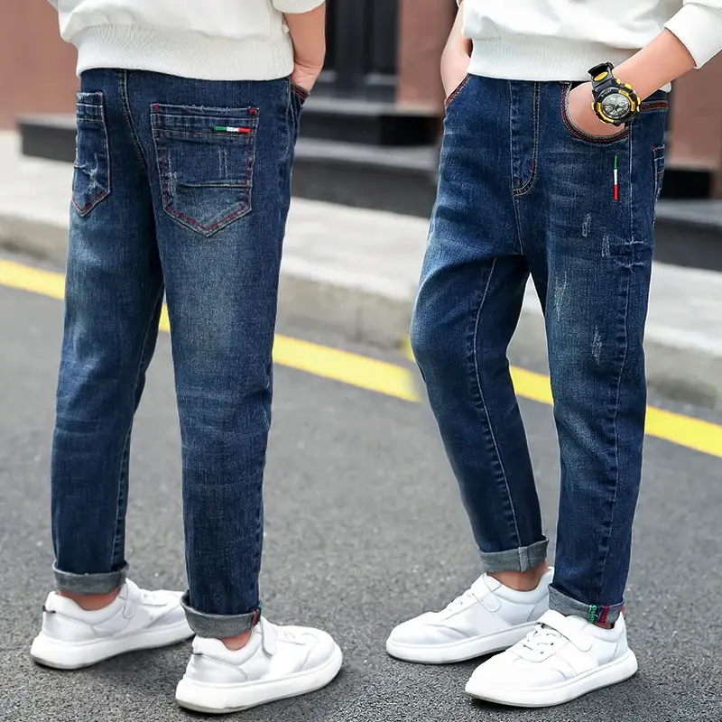 Thumbnail: Boys Straight Jeans – Mid-Waist Elastic Denim Pants for Spring & Autumn