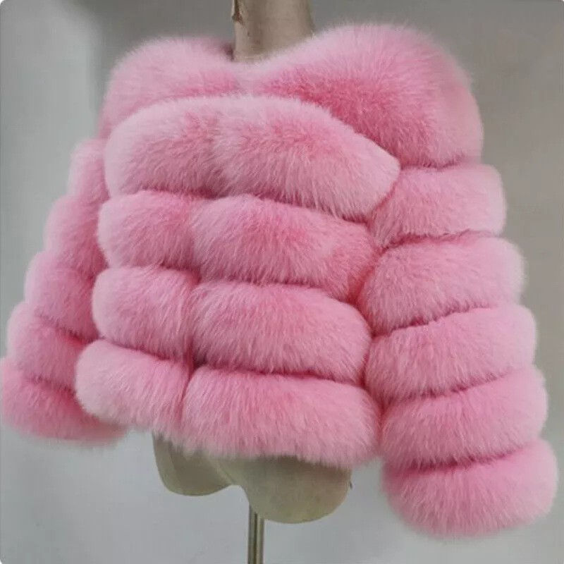 Thumbnail: Women’s Short Faux Fox Fur Coat with V‑Neck and Covered Button