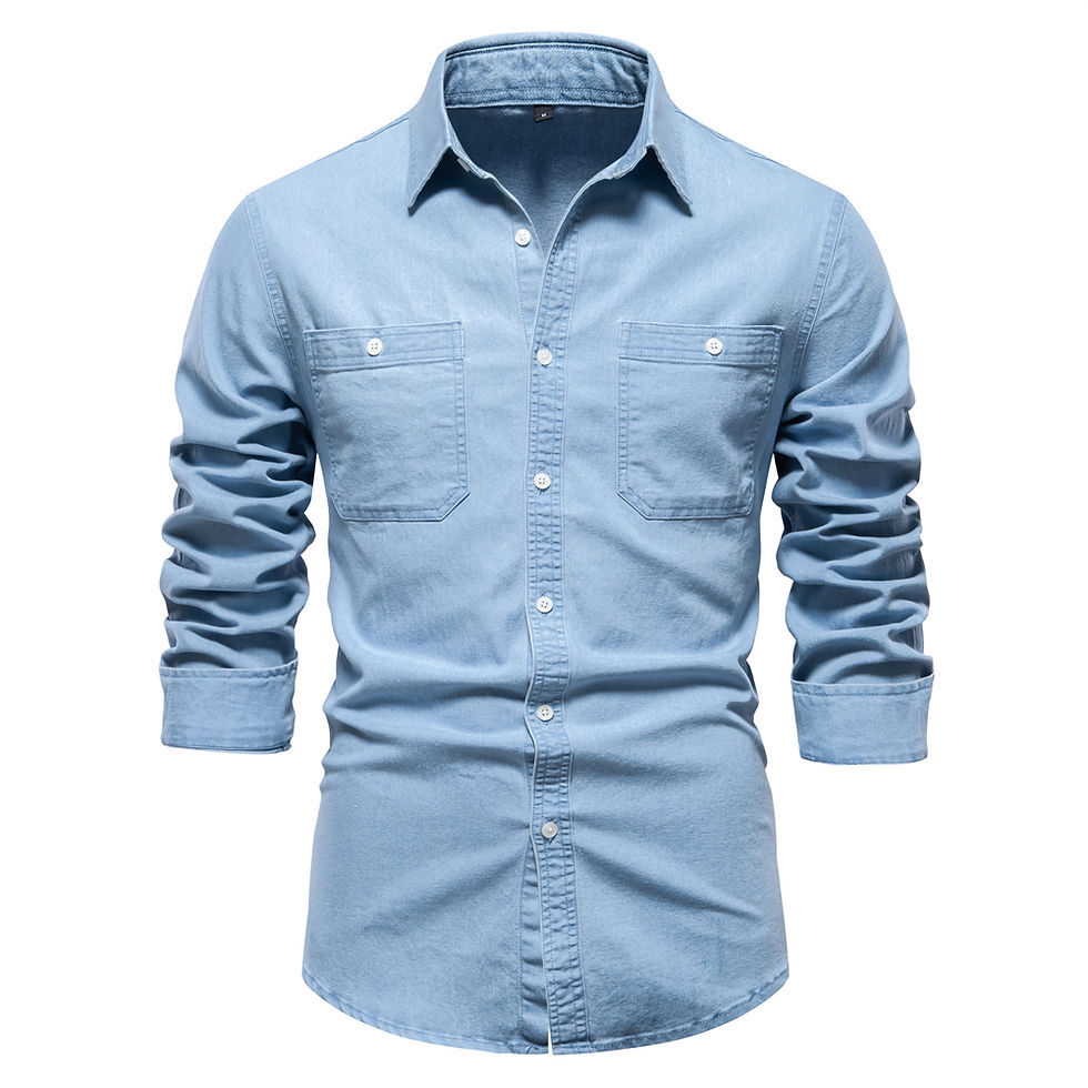 Thumbnail: Men’s Long Sleeve Denim Shirt – Cotton & Spandex Casual Style with Double Pocket