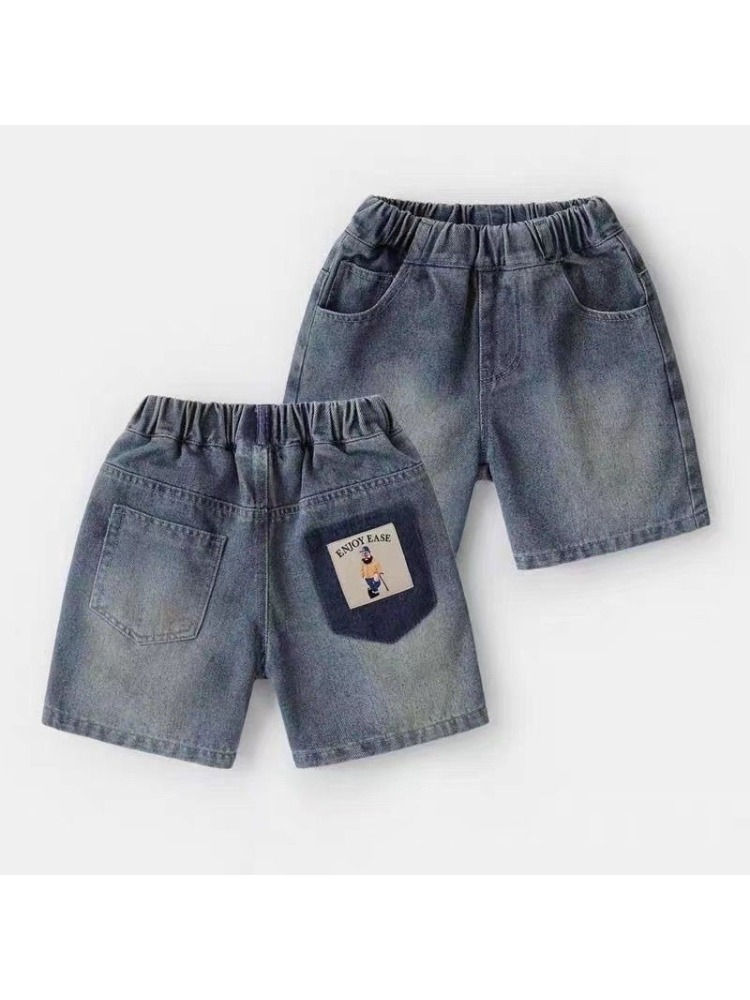 Thumbnail: Kids Casual Denim Shorts – Elastic Waist, Solid Color, Daily Wear