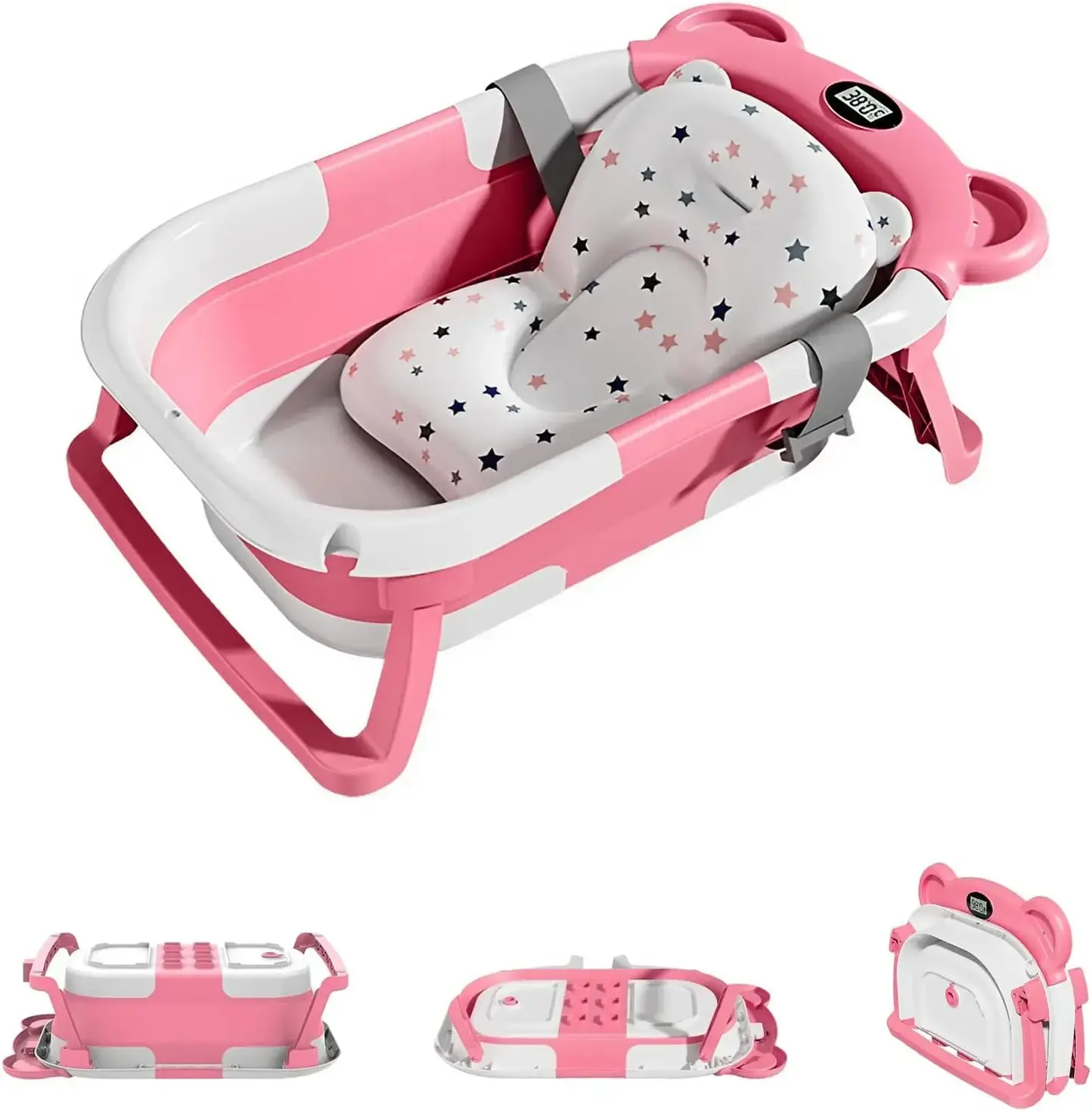 Foldable Baby Bath Tub with Real Time Temperature Monitor and Drainage System