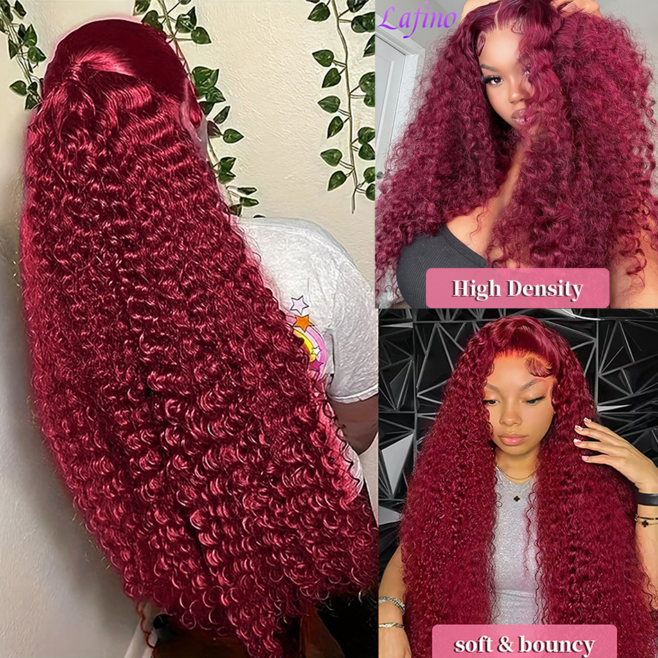 Thumbnail: Wet and Wavy 99J Burgundy 13x6 HD Lace Frontal Wig – Brazilian Curly Hair
