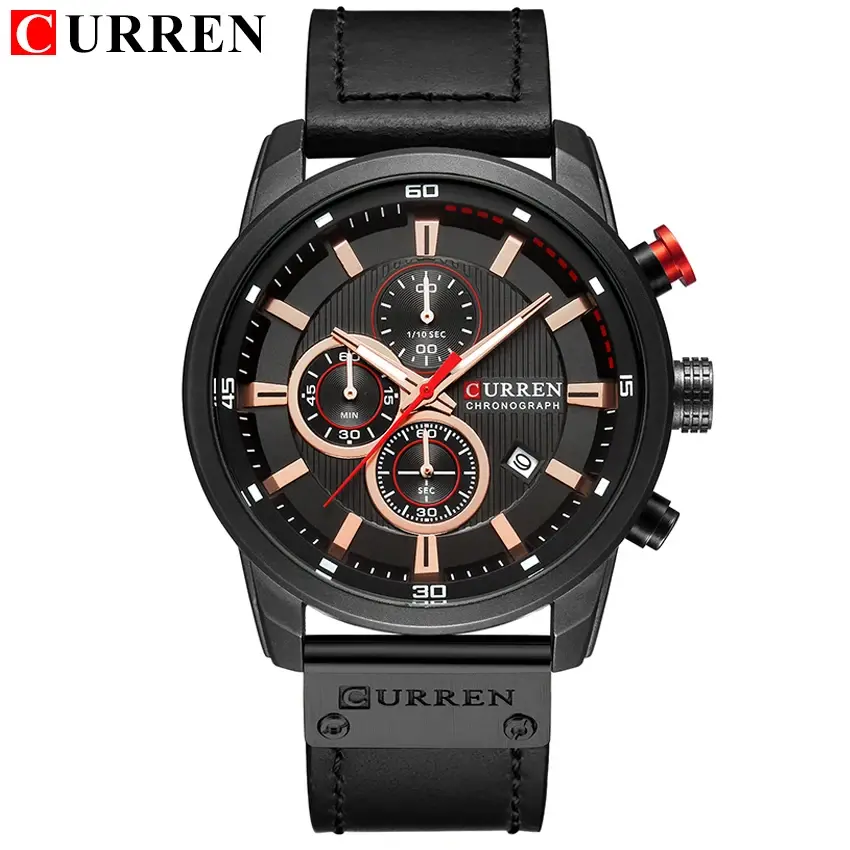 Thumbnail: Chronograph Quartz Watch – Leather Strap, Auto Date, 3Bar Water-Resistant