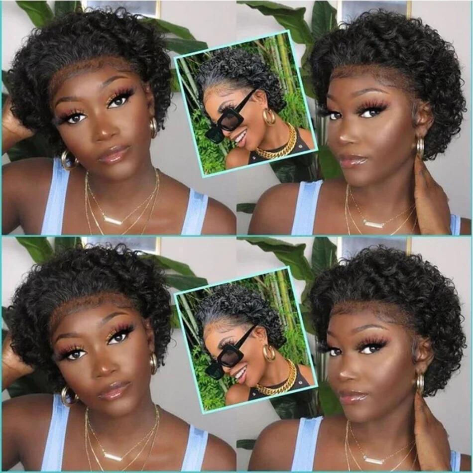 Thumbnail: 13x1 Transparent Lace Pixie Wig – Short Bouncy Curly Human Hair Bob