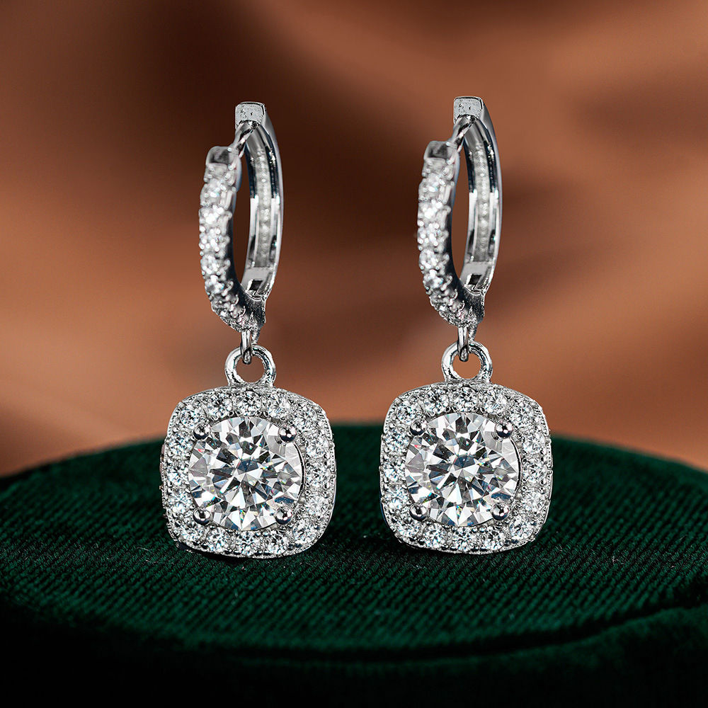 Luxury PT950 Platinum Moissanite Drop Earrings for Women Certified Square Design