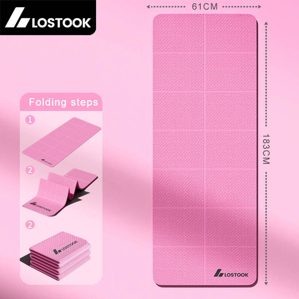 Foldable TPE Yoga Mat with Non Slip Surface and Travel Storage for Home Fitness