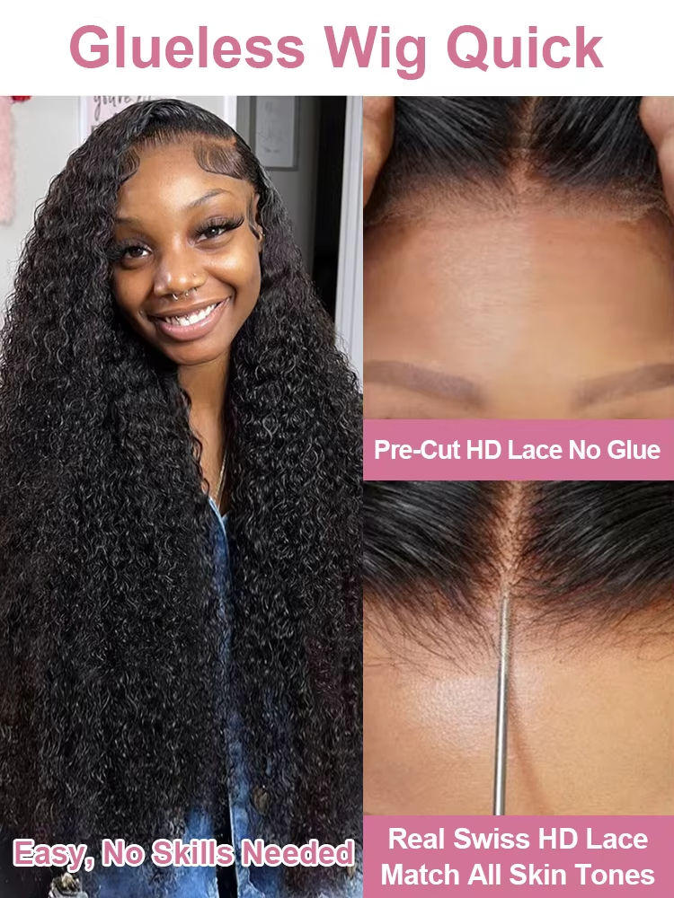 Thumbnail: 40 42 Inch Curly Human Hair Deep Wave Lace Frontal WigMossily HD