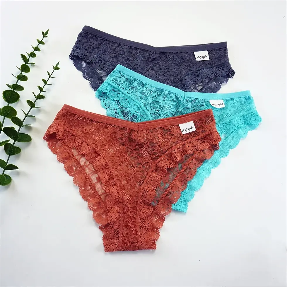 Thumbnail: Women's Lace Allure Seamless Underwear – 3-Piece Mid-Waist Breathable Briefs