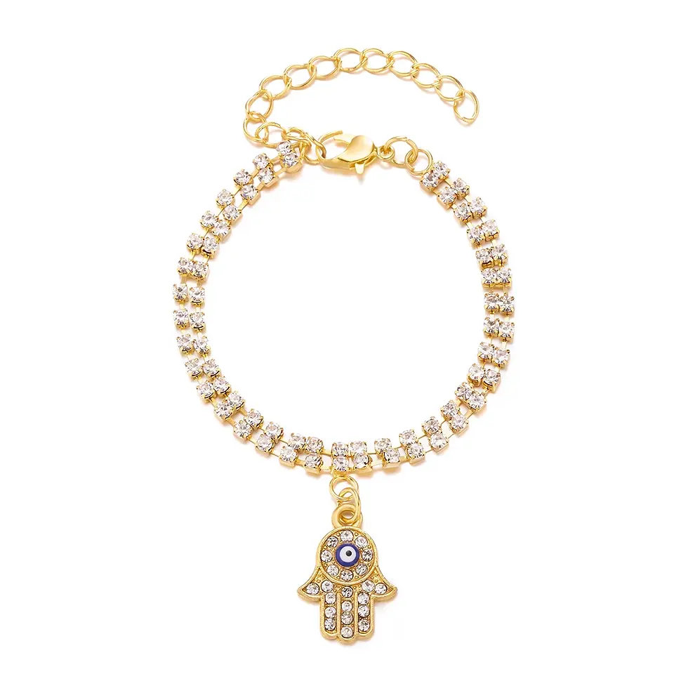 Thumbnail: Lucky Eye Bracelet Gold Bangle Rhinestone Blue Eyes Letter Bracelet for Women