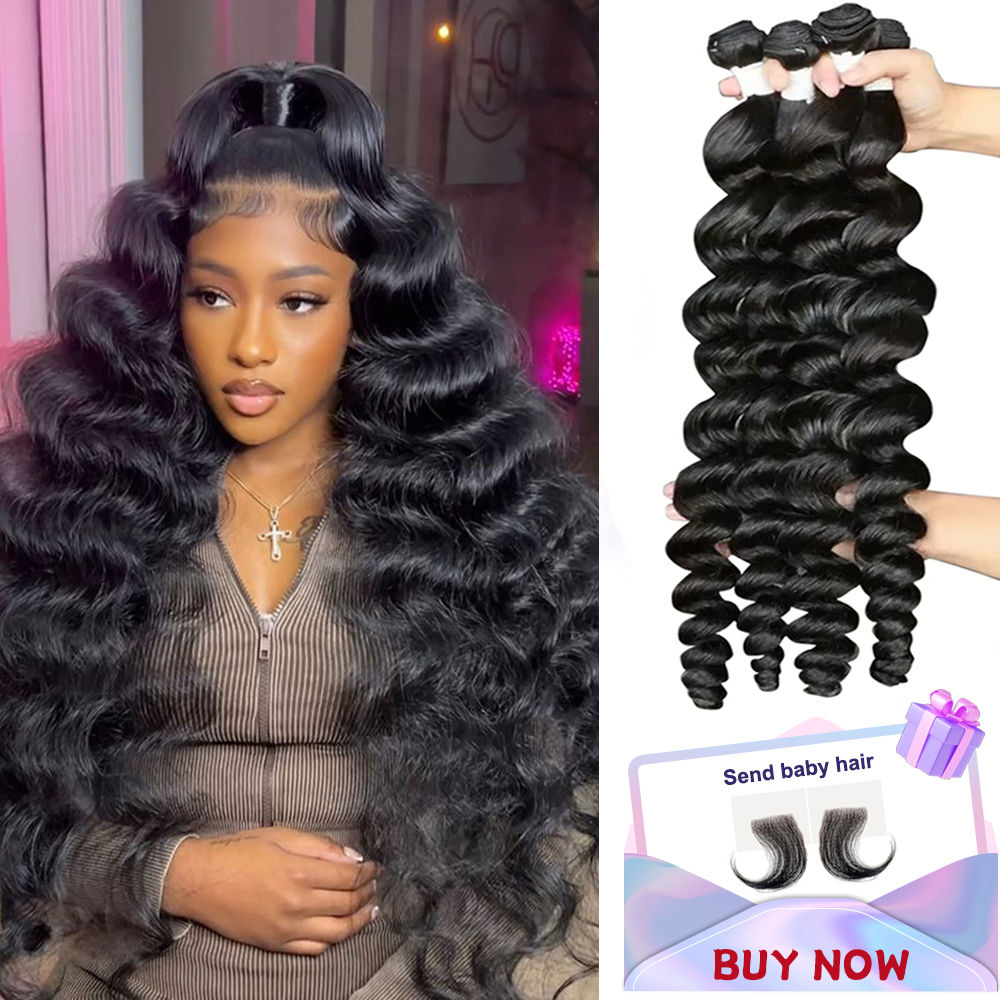 Loose Wave Brazilian Human Hair Bundles – Natural Black, 14–32 Inch Remy