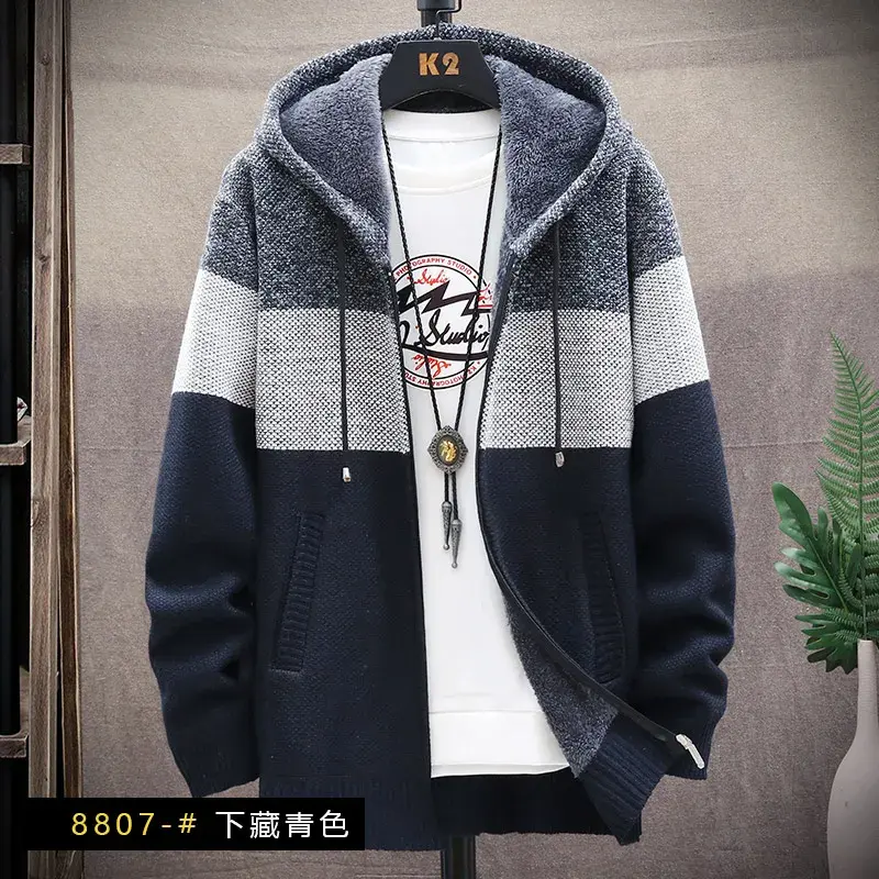 Thumbnail: Men’s Autumn/Winter Fleece Zipper Cardigan Sweater – Casual Knit Jacket