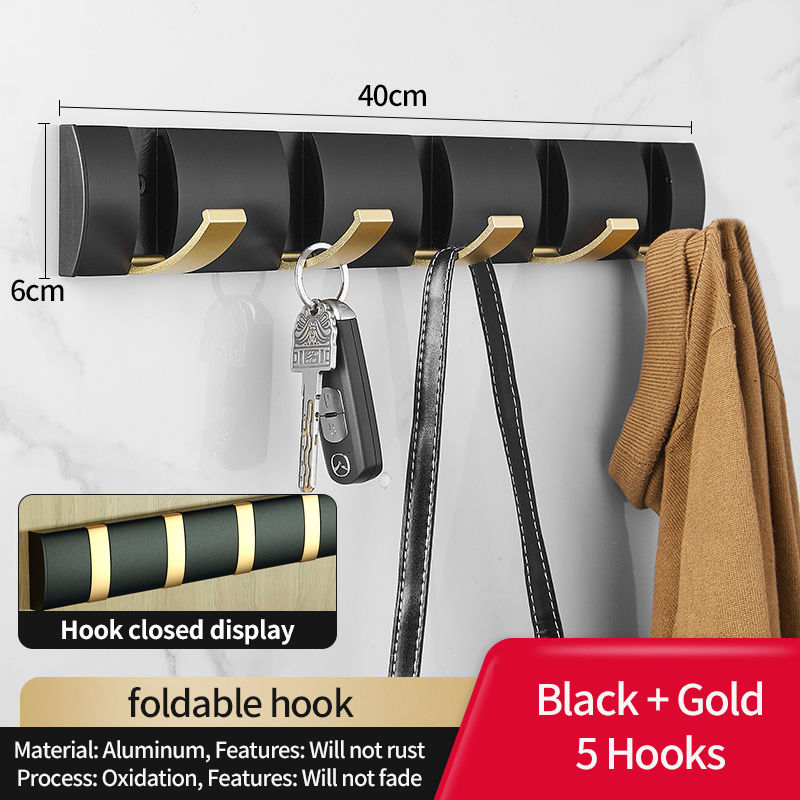 Thumbnail: Folding Aluminum Door Hooks – 6-Hook Nail-Free Wall Rack for Towels & Coats