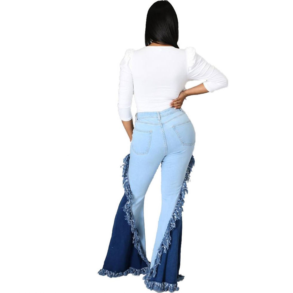 Thumbnail: New Arrivals Women Flare Wide Leg Pants Ladies Tassel Denim Bell Bottoms Jeans